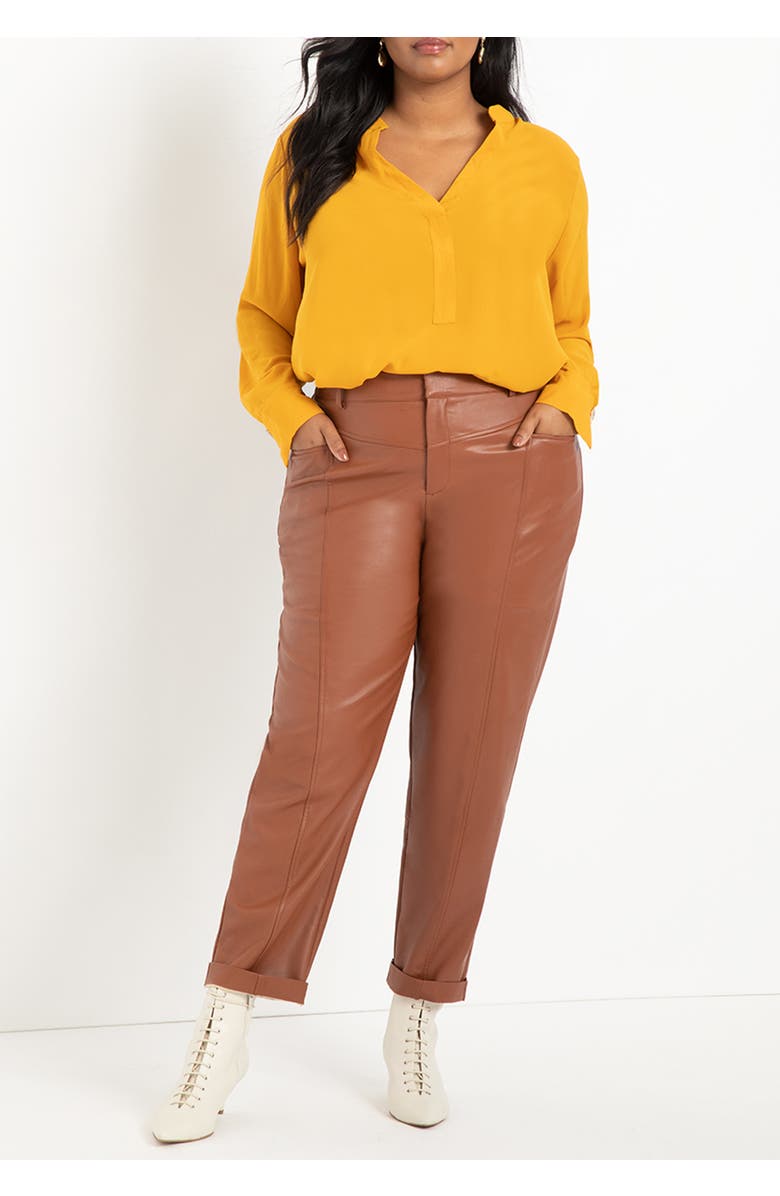 ELOQUII Mandarin Collar Tunic, Alternate, color, Gold