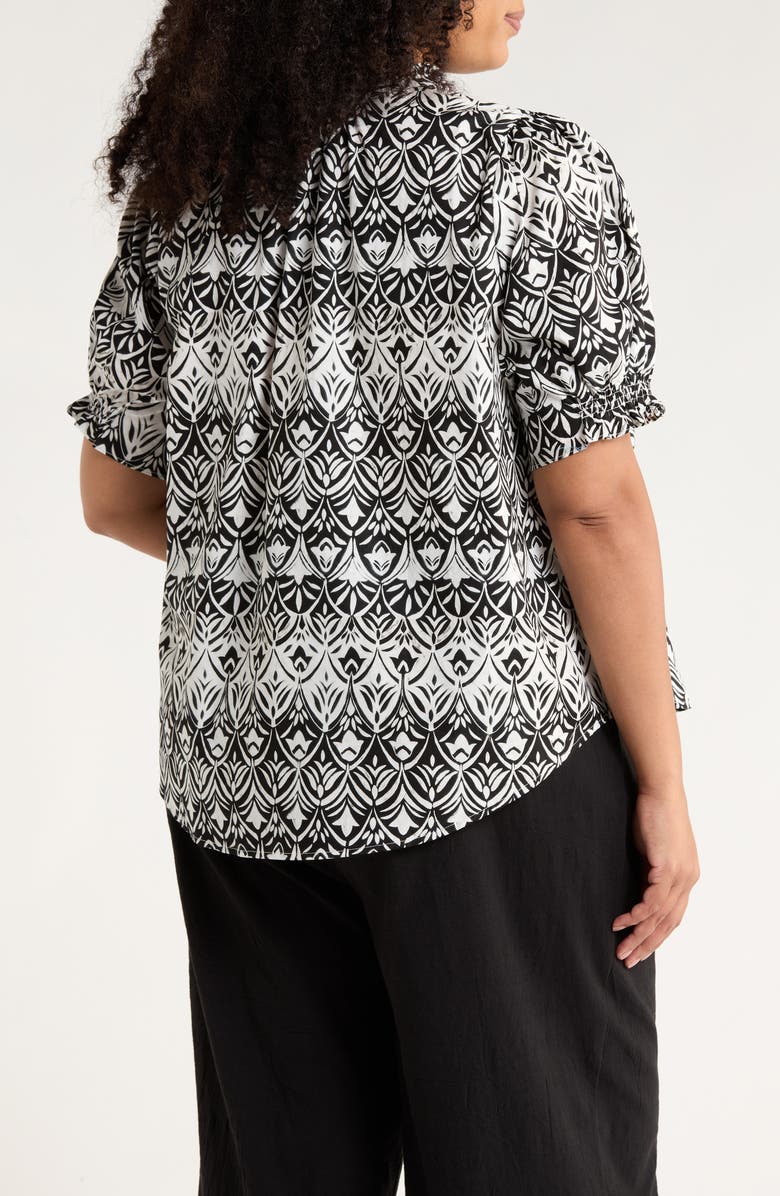 SUGARLIPS La Palma Floral Puff Sleeve Cotton Top, Alternate, color, Black-White