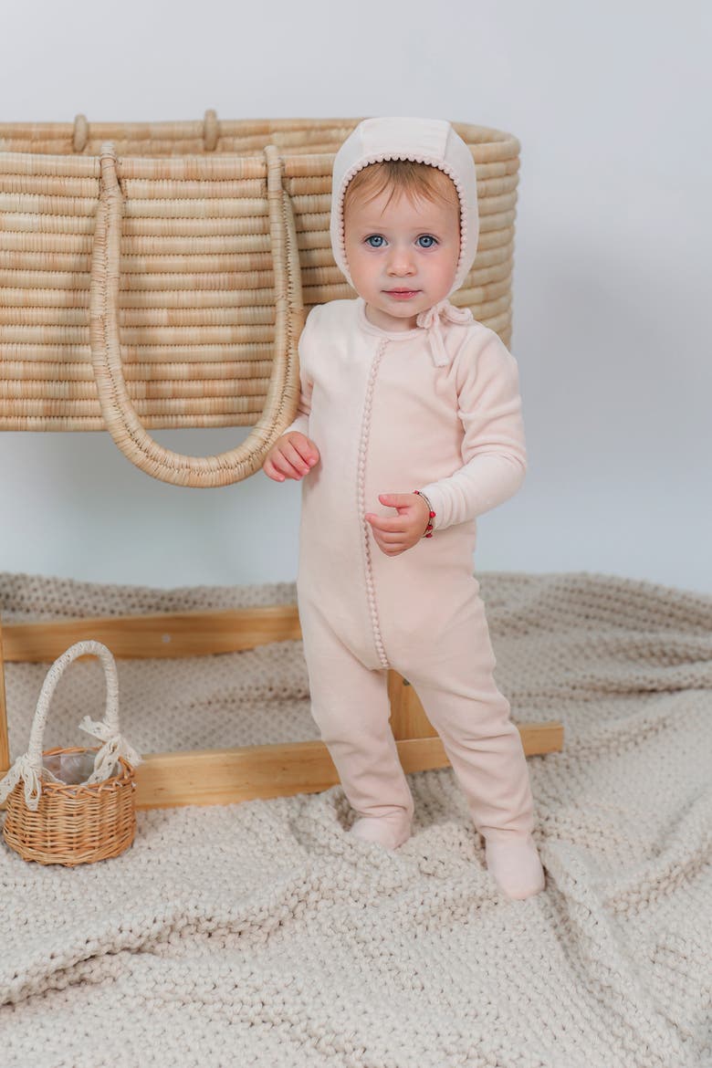 Girl Velour Pompom Romper, Alternate, color, Blush