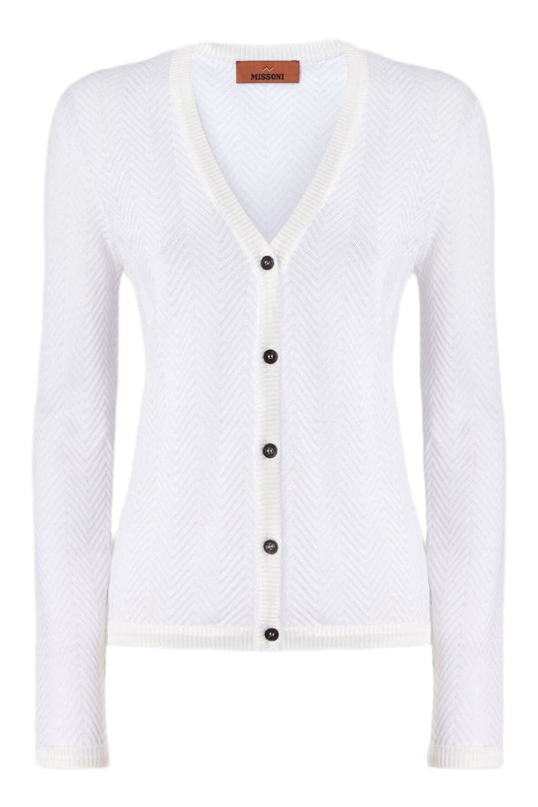 Cardigan In Cotton And Viscose Tone-on-tone Zig Zag, Alternate, color, White