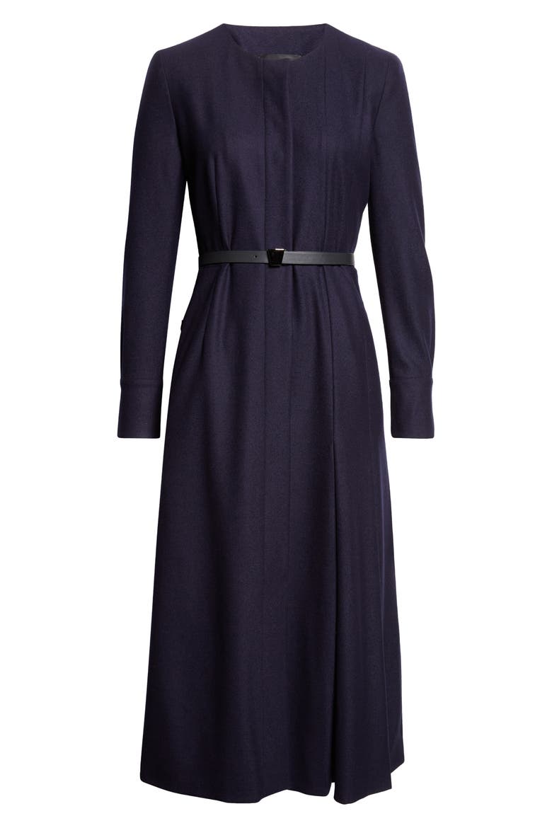 Belted Long Sleeve Wool Flannel Dress, Alternate, color, NAVY