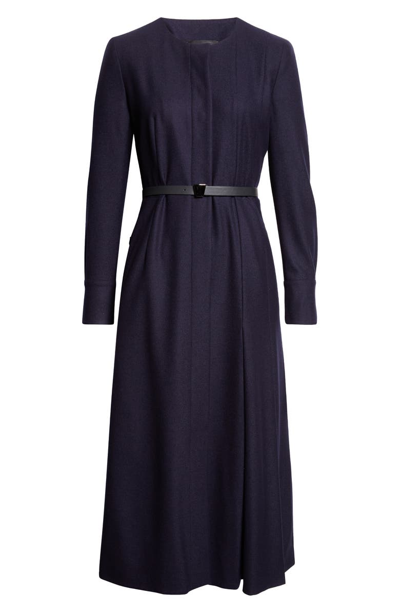 Akris Belted Long Sleeve Wool Flannel Dress, Alternate, color, Navy