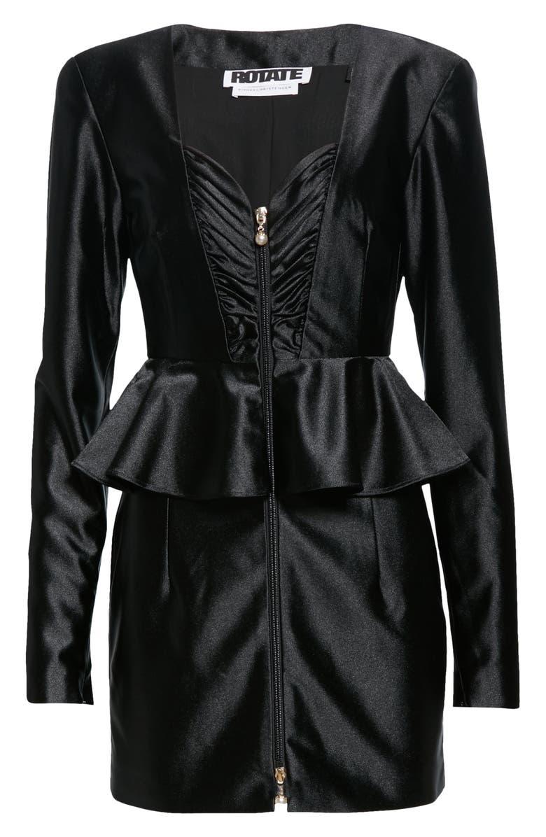 ROTATE Annie Peplum Waist Long Sleeve Satin Dress, Alternate, color,