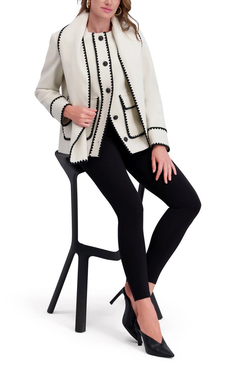 Kensie Whipstitch Detail Coat with Attached Scarf, Alternate, color, Ivory