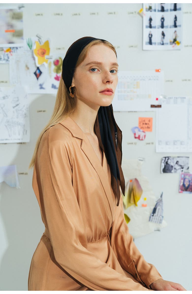 Lost Pattern "Satin" Silk Neck Scarf, Alternate, color, Black