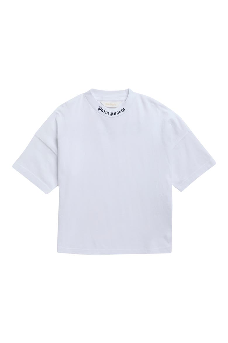 Kids' Logo Crewneck T-Shirt, Main, color, WHITE/ NAVY BLUE