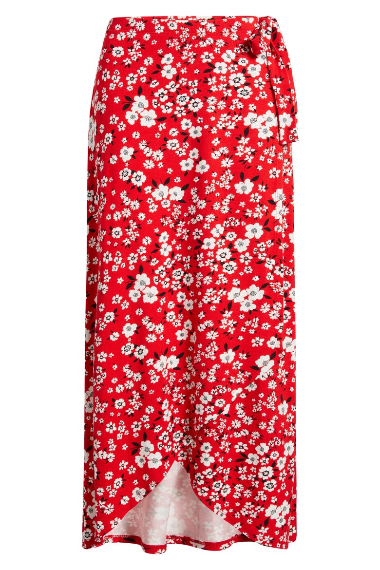 Floral Faux Wrap Knit Midi Skirt, Alternate, color, RED