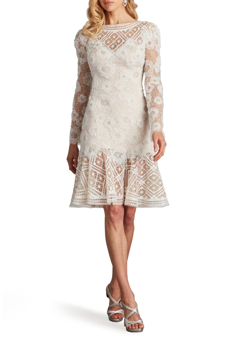 Rhinestone Embroidered Long Sleeve Cocktail Dress, Main, color, IVORY/ PETAL