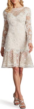 Tadashi Shoji Rhinestone Embroidered Long Sleeve Cocktail Dress