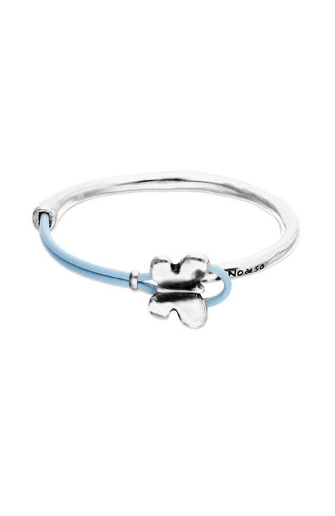 Silver-Tone Butterfly Leather Bracelet