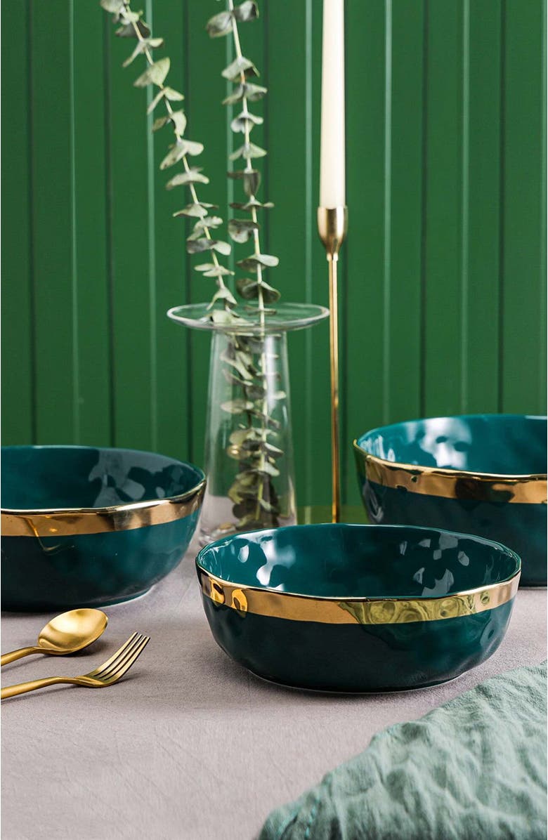 Stone Lain Florian Porcelain 3-Piece Serving Bowl Set, Alternate, color, Green