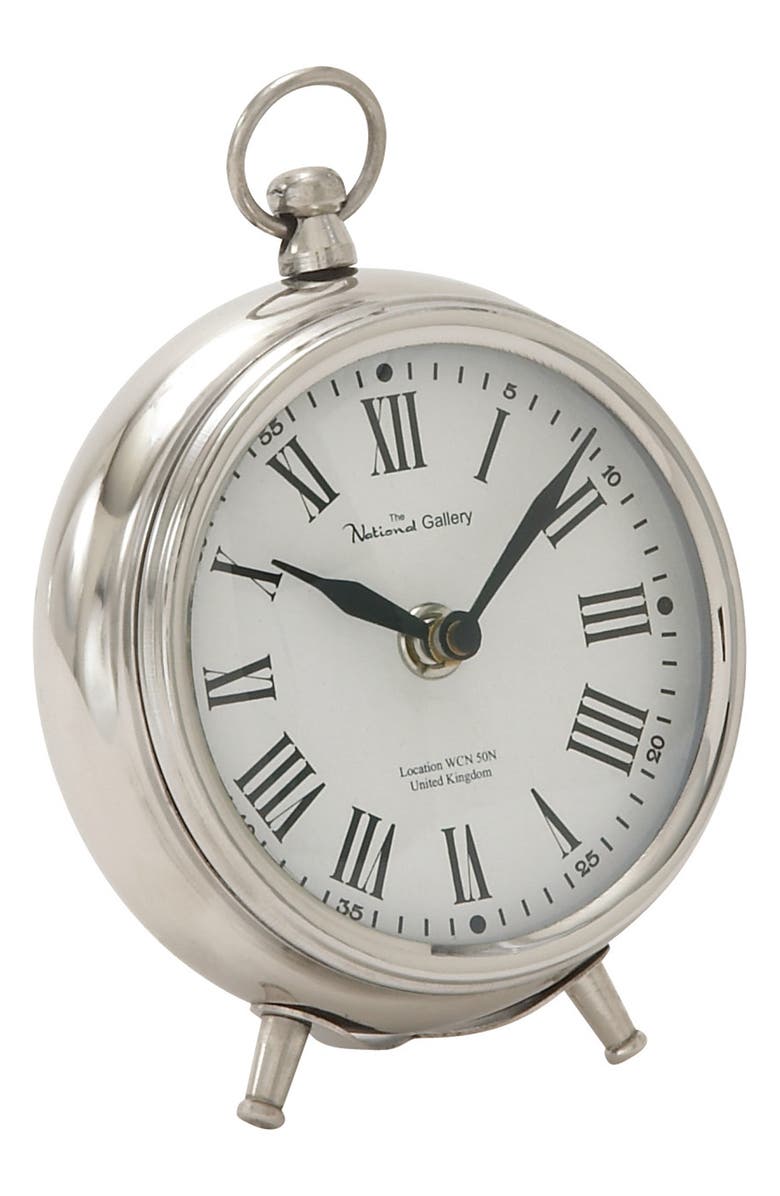 VIVIAN LUNE HOME Silvertone Stainless Steel Clock with Ring Top, Alternate, color,