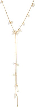 NORDSTROM RACK Floating Cubic Zirconia & Faux Pearl Lariat Necklace