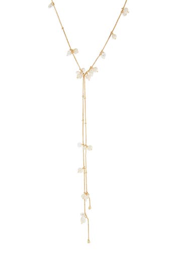 Nordstrom Rack Floating Cubic Zirconia & Faux Pearl Lariat Necklace In Multi