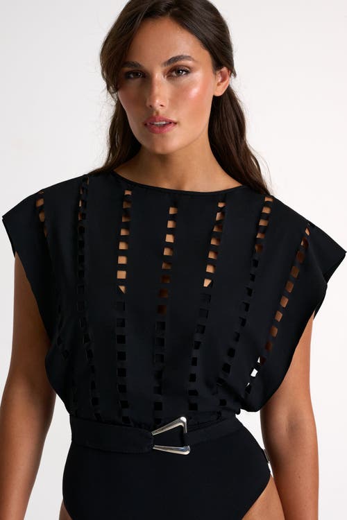 Shan Elegant One-piece Swimsuit With Mosaic Cutouts In Black