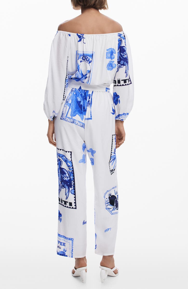 Desigual Placed Print Off the Shoulder Long Sleeve Jumpsuit, Alternate, color, 