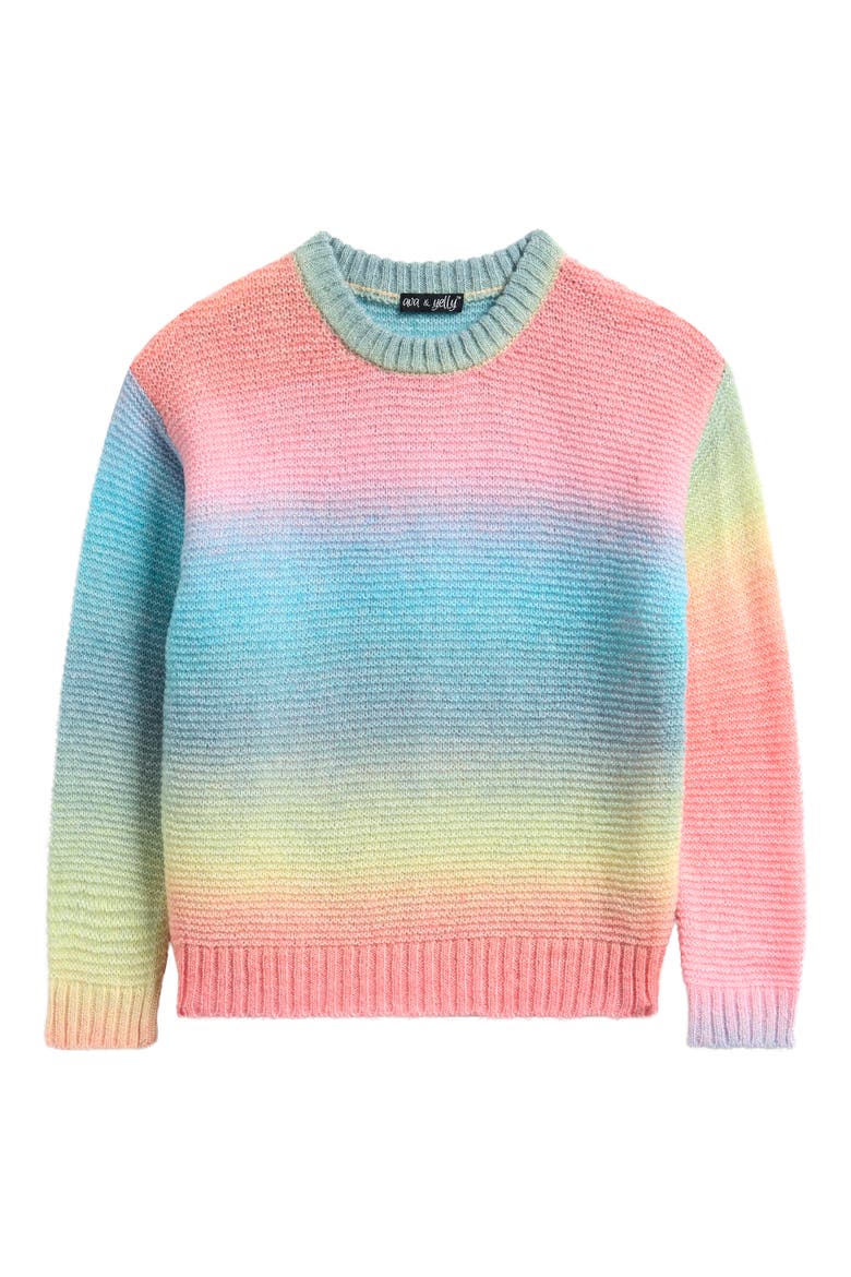 Rainbow Stripe Sweater, Main, color, AQUA RAINBOW
