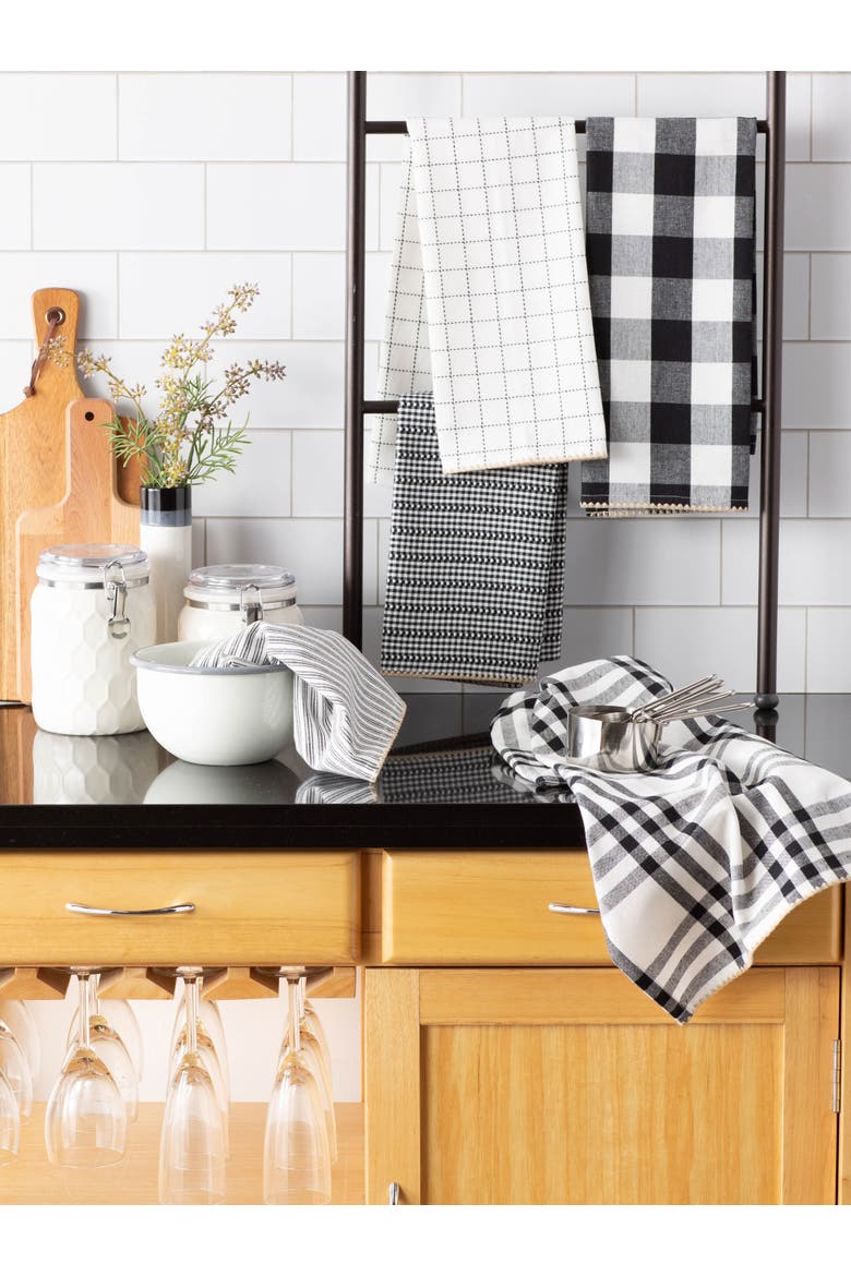 Black Farmhouse Woven Dishtowel Set/5, Alternate, color, Black