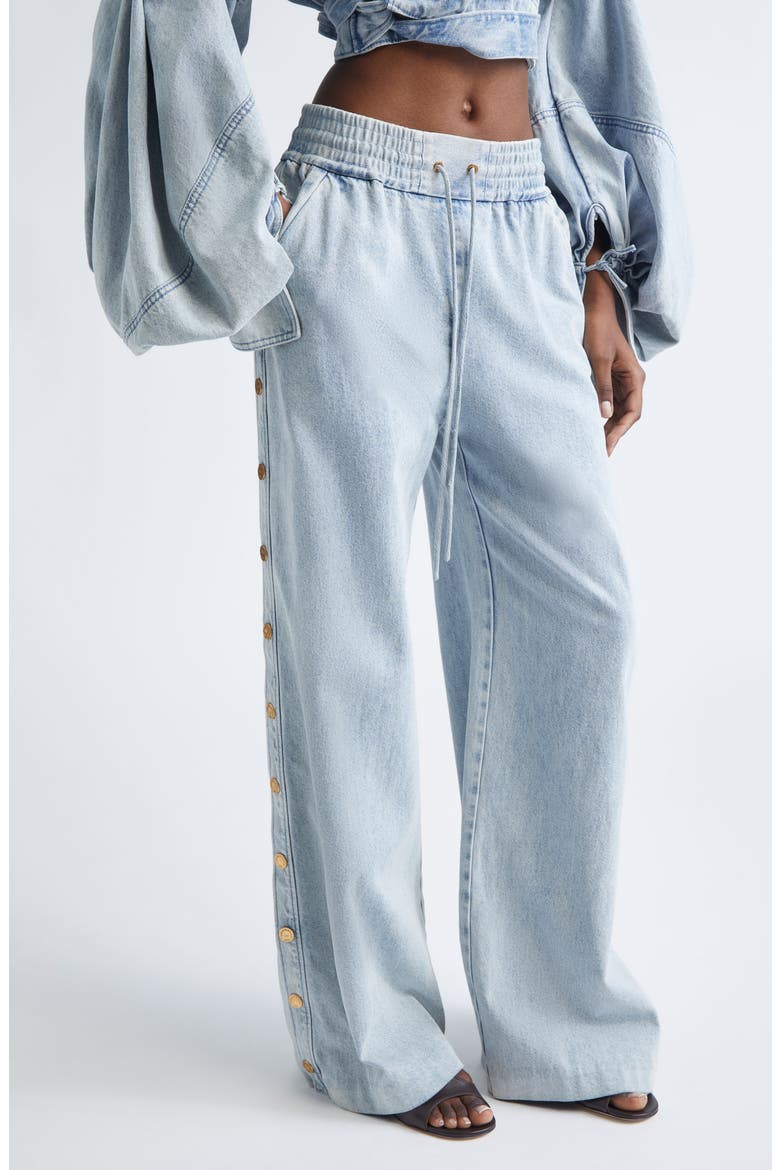 Rebellion Snap Detail Wide Leg Drawstring Jeans (Women) | Nordstrom
