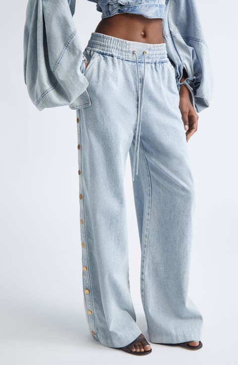 Rebellion Snap Detail Wide Leg Drawstring Jeans (Castaway) (Regular & Petite)