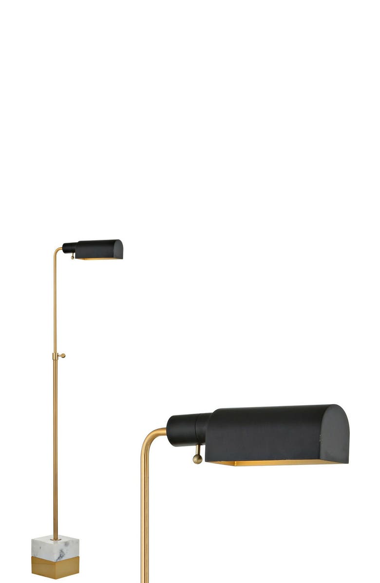 JONATHAN Y Iva 56.5" Adjustable Brass Library LED Floor Lamp, Brass Gold/Carrara Marble, Alternate, color, Brass Gold