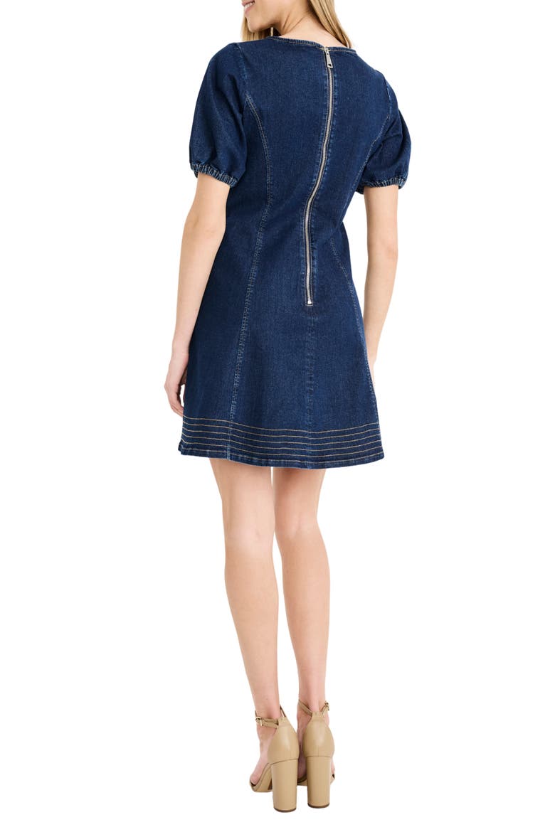 Seamed Puff Sleeve Cotton Blend Denim Minidress, Alternate, color, DARK WASH