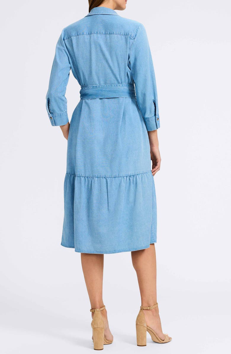Foxcroft Ivy Long Sleeve Belted Denim Shirtdress, Alternate, color, Bleach Wash