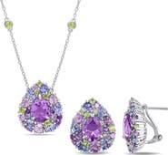 DELMAR Teardrop Stone Cluster Pendant Necklace & Stud Earrings Set