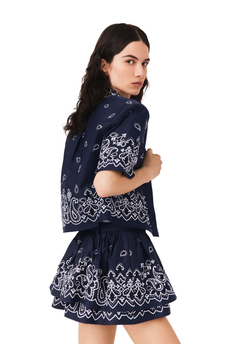 Short embroidered ruffled skirt, Alternate, color, Navy bandana embroidered