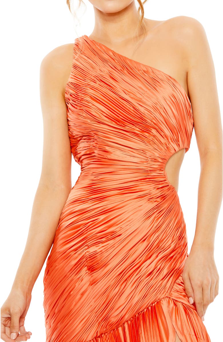 Mac Duggal One Shoulder Side Cut-Out Pleated Gown, Alternate, color, Coral