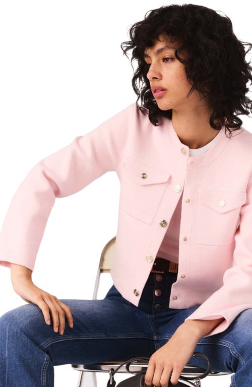 Maje Topstitched Cropped Cardigan In Pink