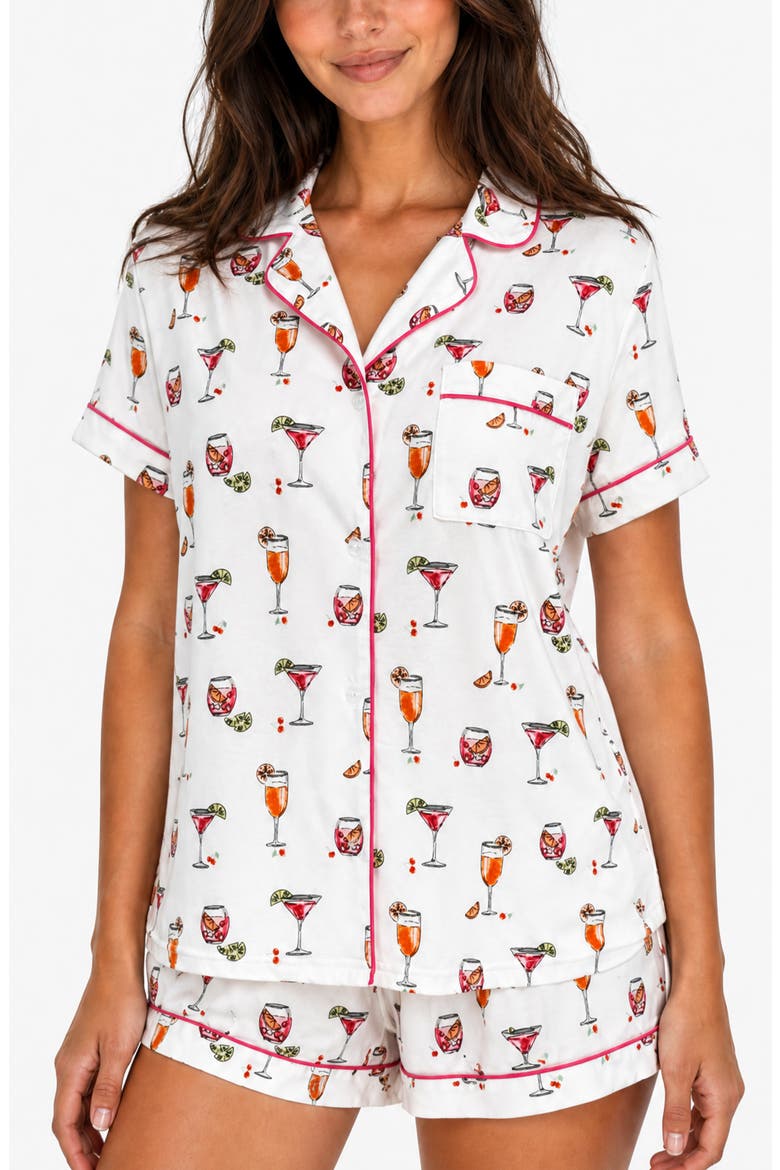Soft Jersey Notch Short Pajamas, Alternate, color, COCKTAIL WHITE