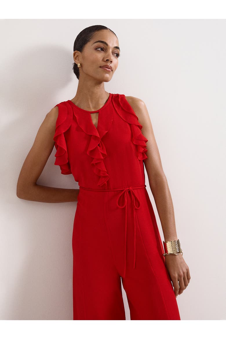 Front Wide Leg Jumpsuit Cinched Waist, Alternate, color, Red
