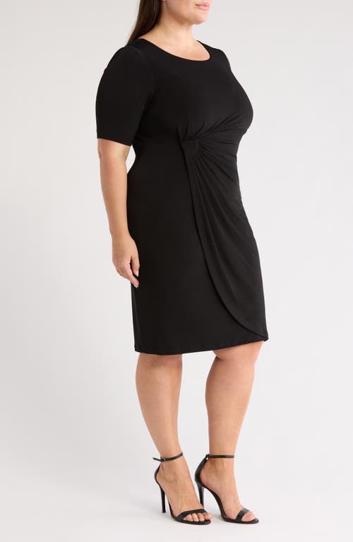 Connected Apparel Chiffon Sleeve Faux Wrap Dress In Black