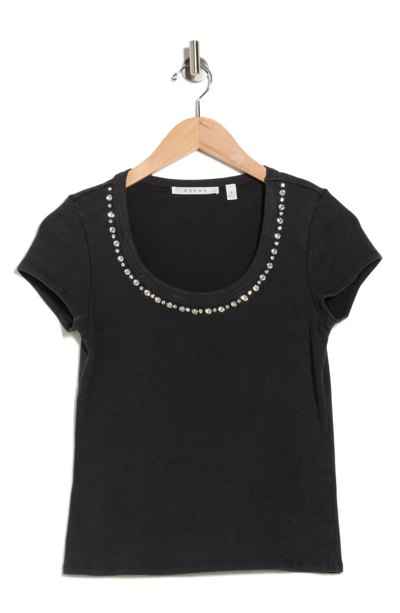 CYRUS Rhinestone Trim T-Shirt, Alternate, color, Black