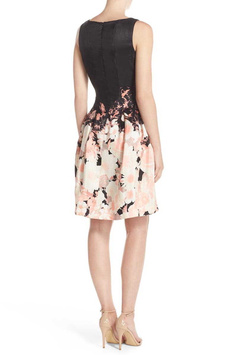 Chetta B Floral Print Shantung Fit & Flare Dress, Alternate, color, 