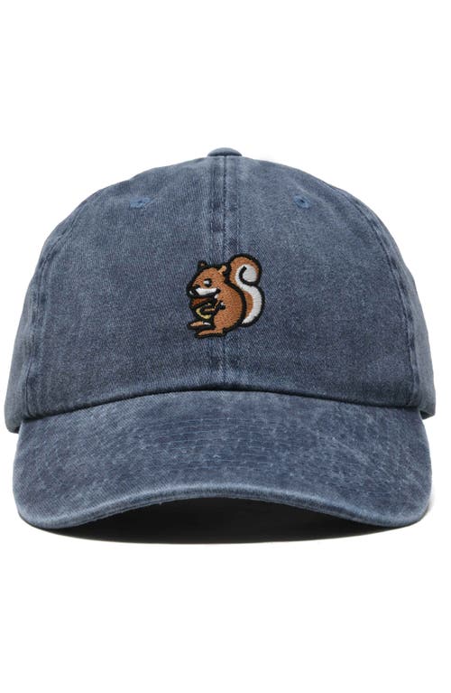 Dalix Squirrel Embroidered Outdoor Cap In Washed Navy Blue