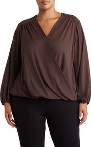 T Tahari Wrap Patterned Blouse