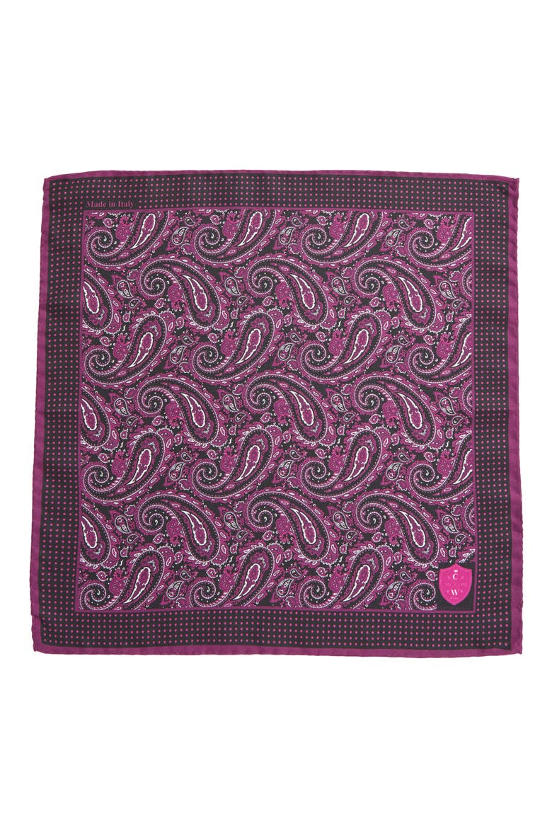 Fuschia Paisley Silk Pocket Square, Alternate, color, FUSCHIA