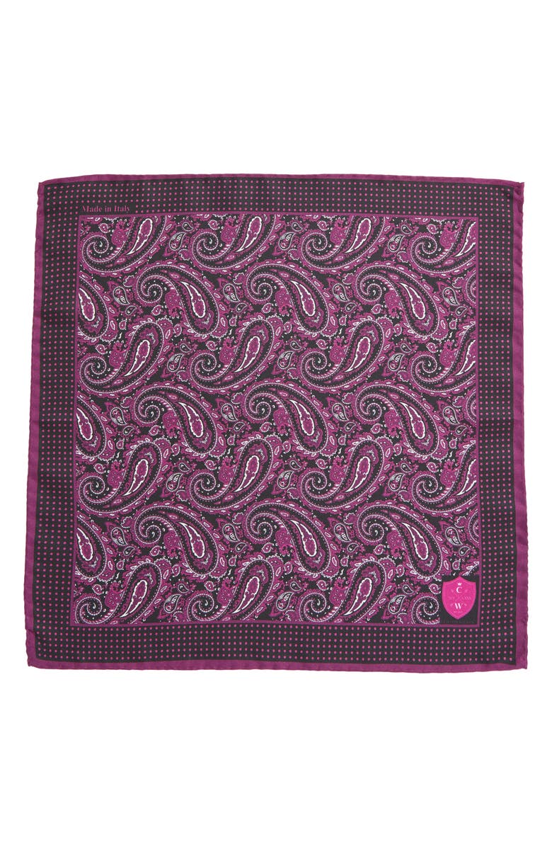CLIFTON WILSON Fuschia Paisley Silk Pocket Square, Alternate, color, Fuschia