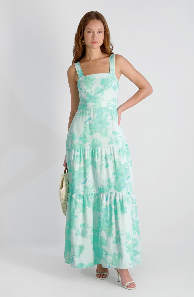 French Connection Sophie Fleur Tiered Maxi Dress, Alternate, color, Mermaid Green