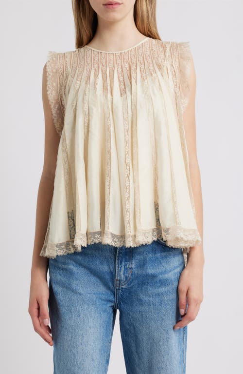 The Great . The Keepsake Lace Accent Silk Blend Sleeveless Top In White