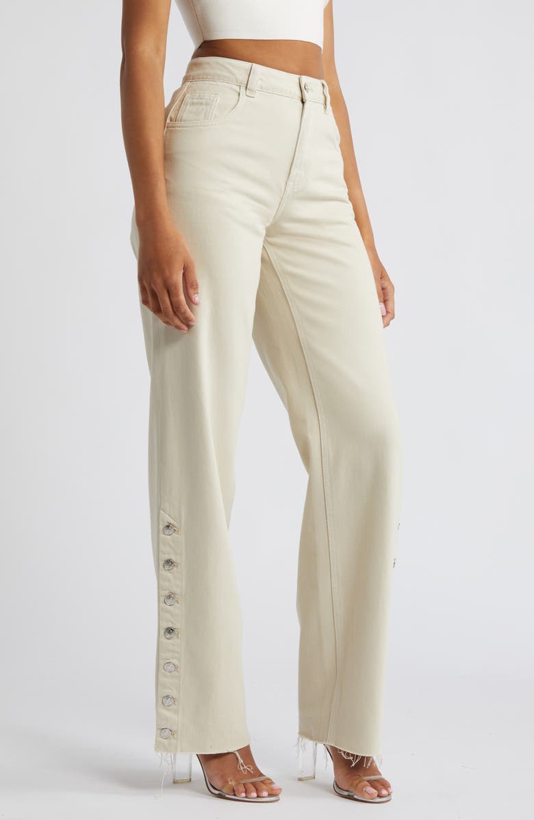 Mistress Rocks Side Button Detail High Waist Jeans, Alternate, color, Oat