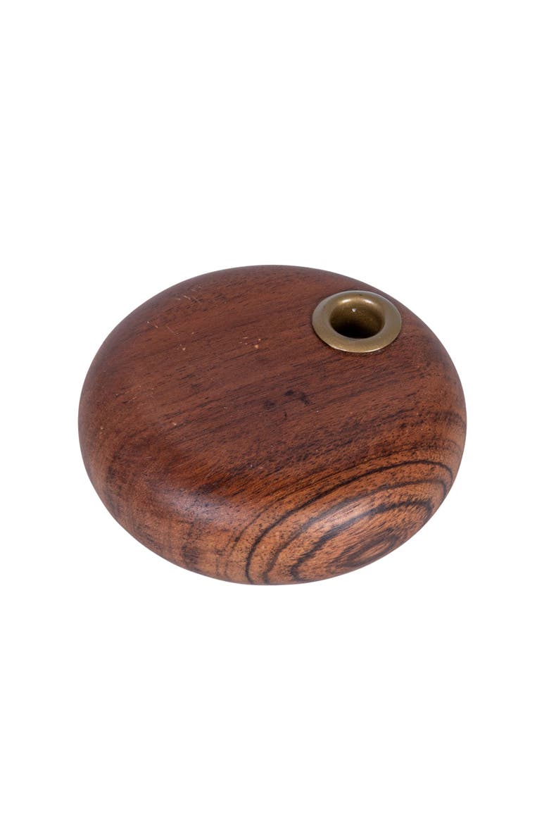 Mango Wood and Metal Taper Holder, Gold Finish and Natural, Main, color, Natural