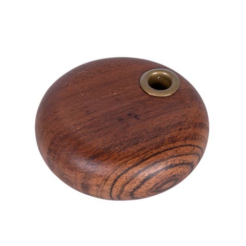 Mango Wood and Metal Taper Holder, Gold Finish and Natural