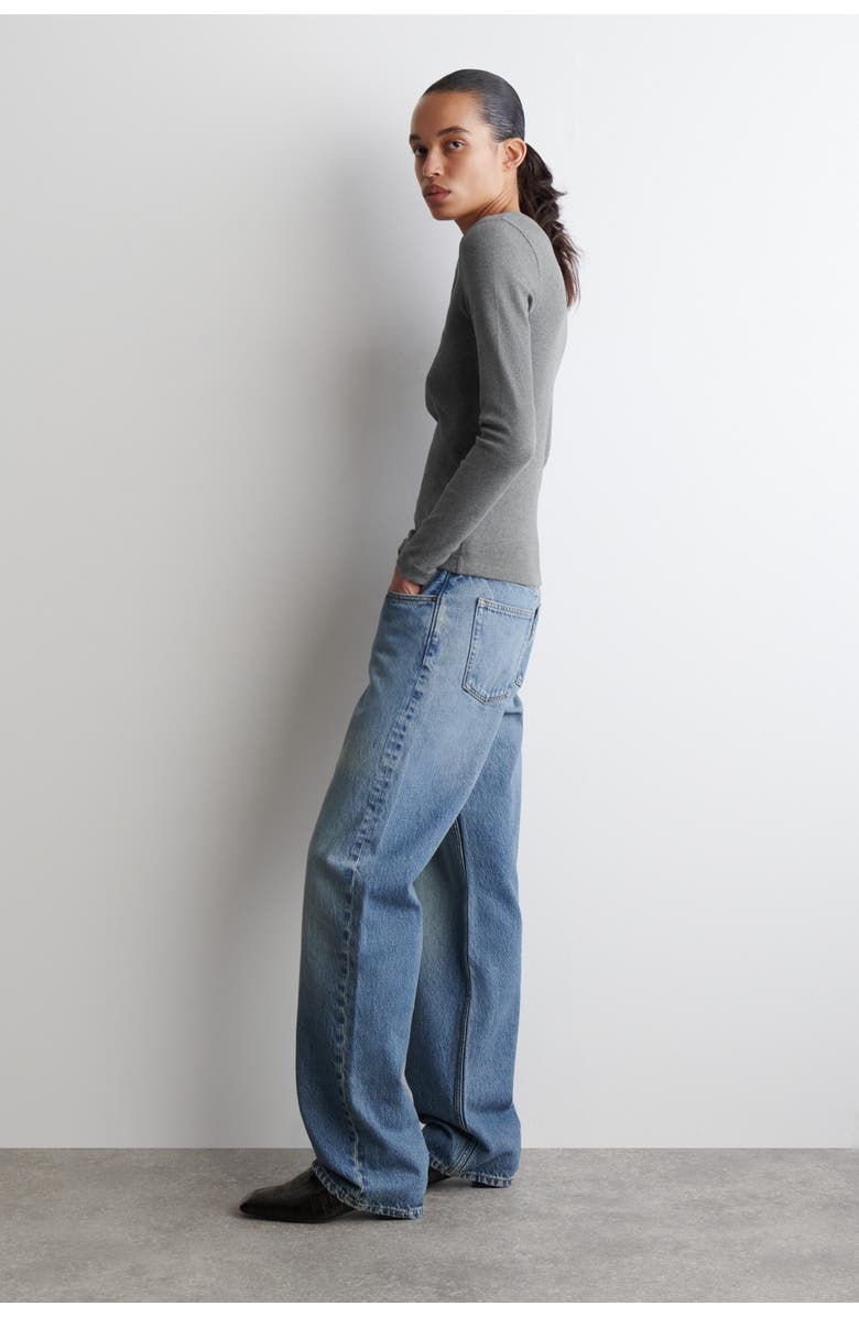 COS Long-Sleeved Henley Top, Alternate, color, Gray Mélange