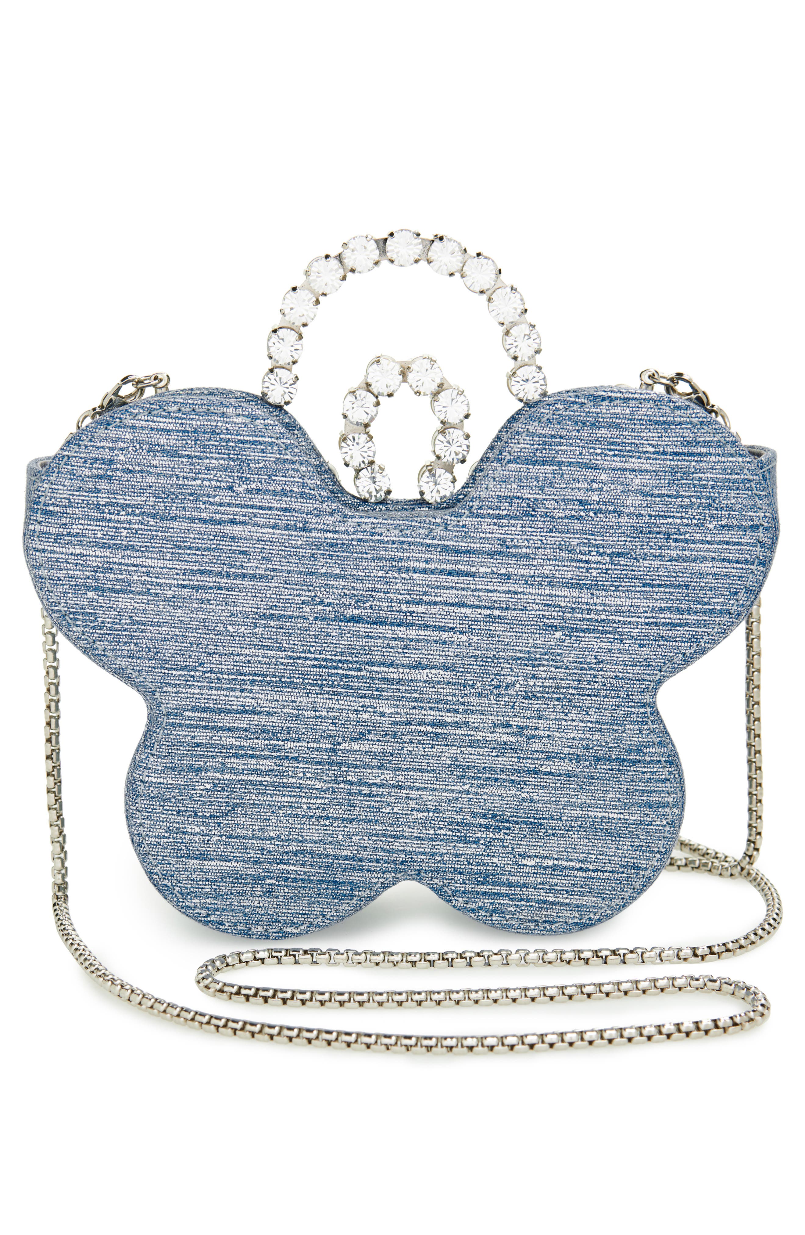 Mini Flower Tweed Clutch, Alternate, color, BLUE