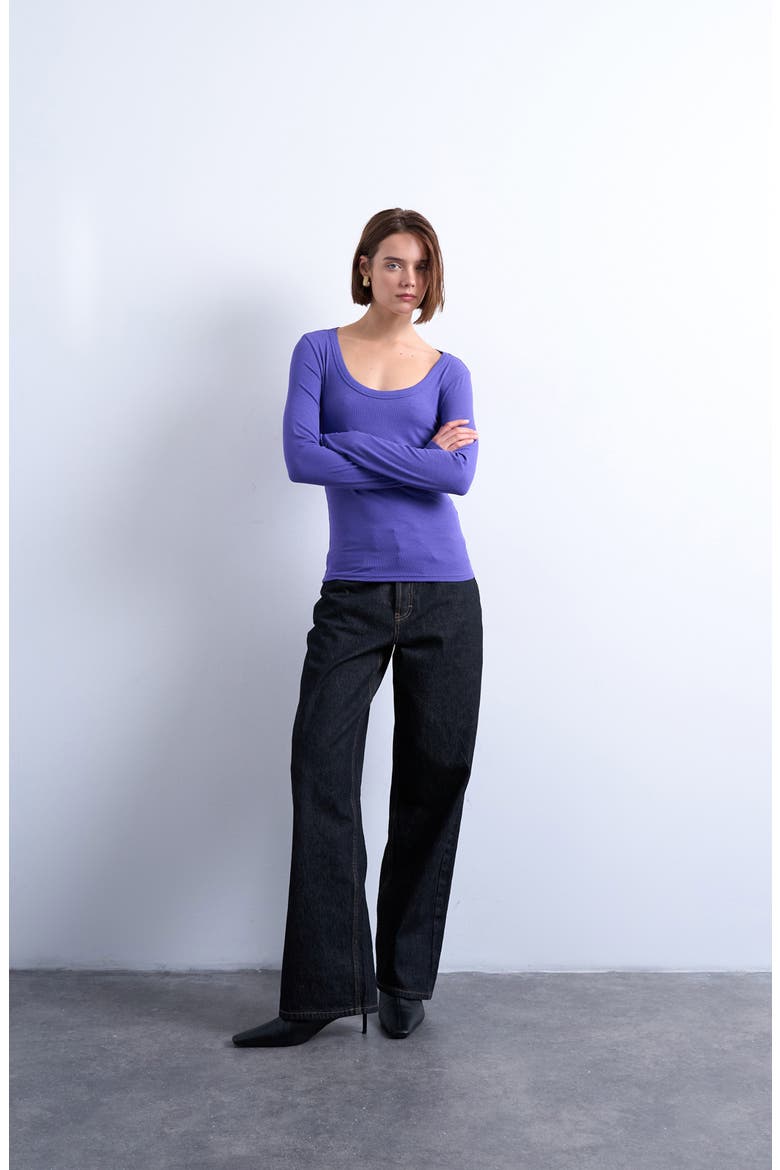 Scoop Neck Long Sleeve Rib Top, Alternate, color, PURPLE
