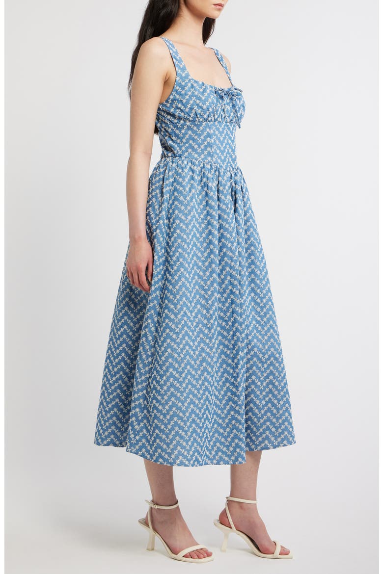 Embroidered Cotton Blend Denim Midi Dress, Alternate, color, DENIM
