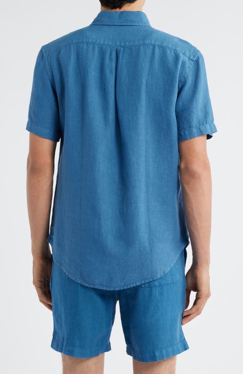 Alex Crane Ola Linen Short Sleeve Button-up Shirt In Blue